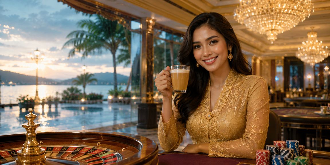 Permainan Roulette dengan dealer dalam pakaian tradisional Malaysia